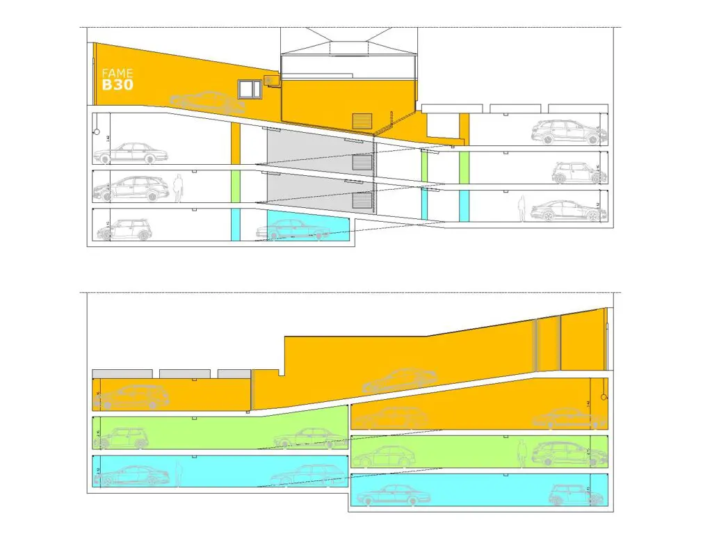 garaje, aparcamiento bonito, garaje con diseño, avenida de Brasil, garaje moderno, estudio b76