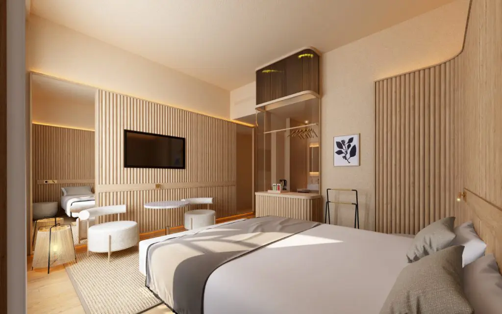 Estudio b76.Propuesta Hab. Doble estándar. Hotel Petit Palace Alfonso XII. Infografía