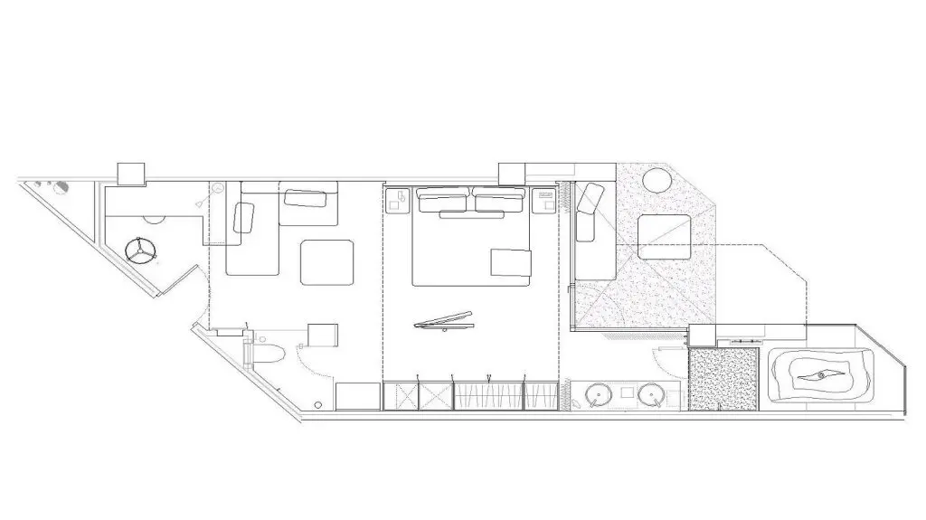 Estudio b76. Plano Hab. Junior Suite. Ibiza Hard Rock Hotel.