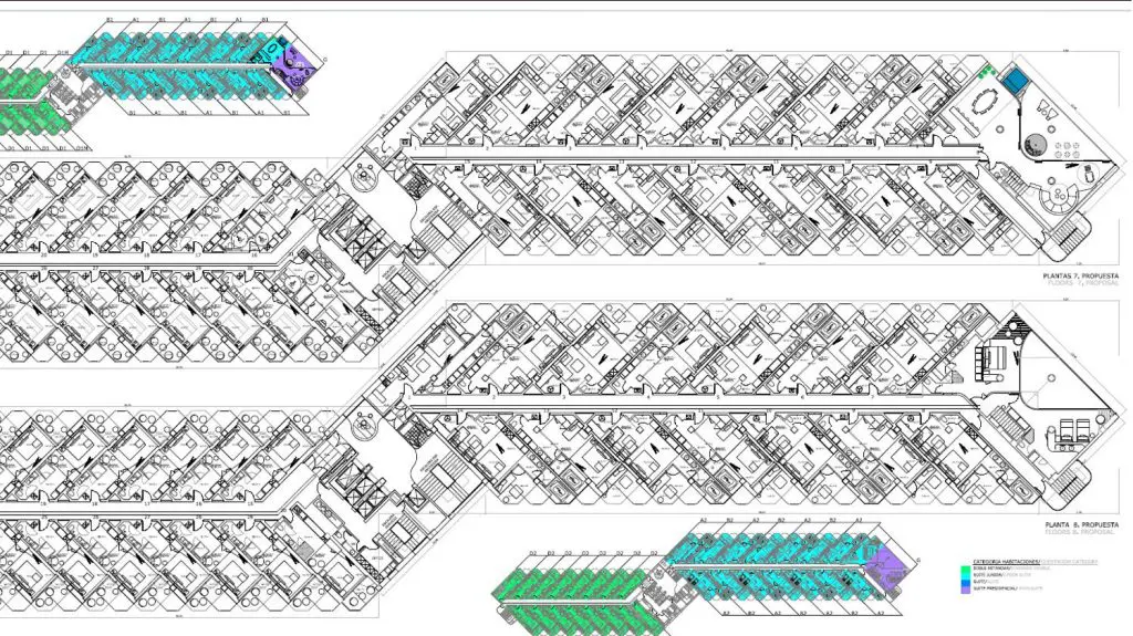 Estudio b76. Plano distribución Habitaciones. Ibiza Hard Rock Hotel.