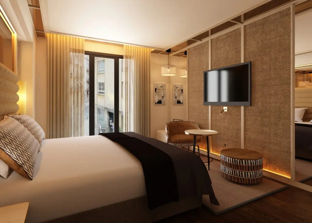 Estudio b76. Hab. Doble estándar. Infografía. Hotel Pestana Arena Barcelona.