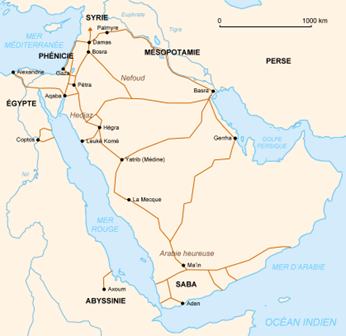 Mapa histórico. Rutas caravaneras de Arabia.