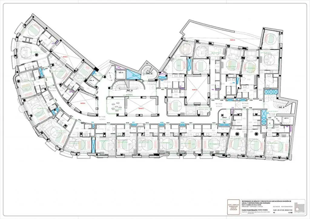 Planta de habitaciones tipo. Hotel Fénix Sevilla. Proyecto Estudio b76