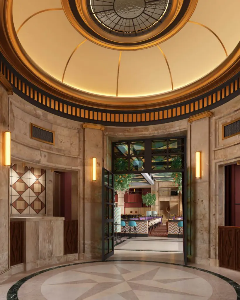 Rotonda de acceso al salón restaurante. Hotel Fénix Sevilla. Proyecto Estudio b76.