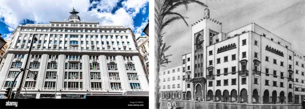 Fernando Cánovas del Castillo, arquitecto de La Unión y el Fénix Sevilla. Ampliación edificio Madrid-París de la Gran Vía y edificio La Unión y el Fénix en Tetuan, Marruecos. 