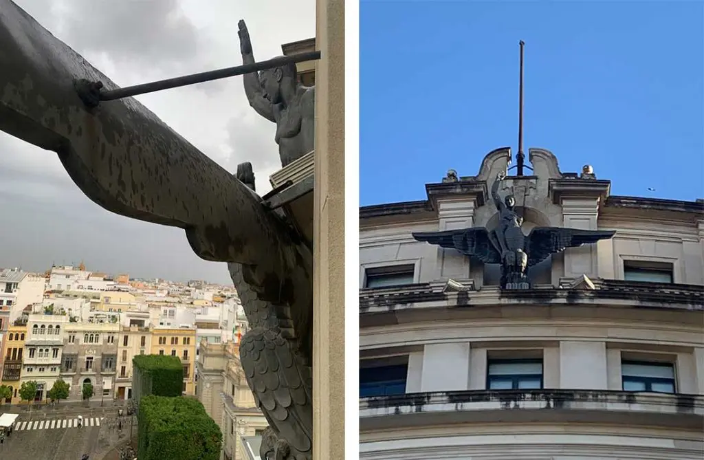 Ganimedes cabalgando un ave fénix, símbolo de la compañía aseguradora. futuro Hotel Fénix Sevilla by Vibra. Proyecto y fotografías: Estudio b76.
