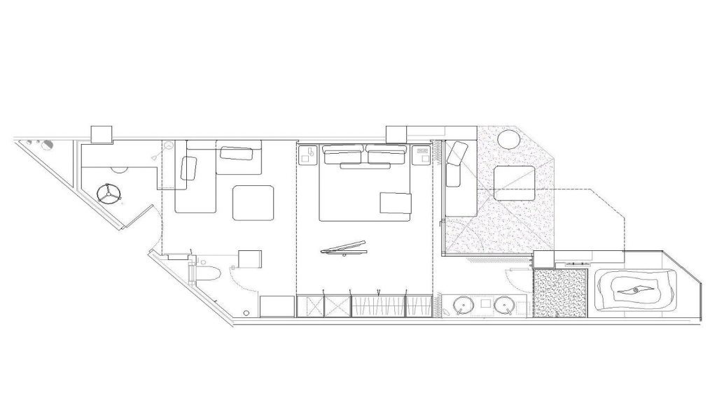 Estudio b76. Plano Hab. Junior Suite. Ibiza Hard Rock Hotel.