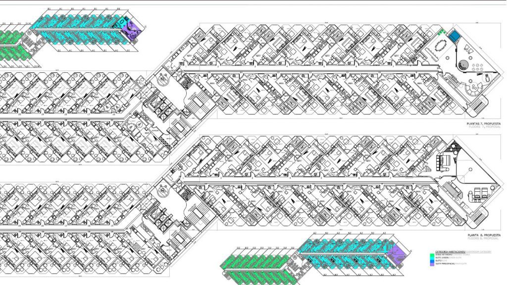 Estudio b76. Plano distribución Habitaciones. Ibiza Hard Rock Hotel.