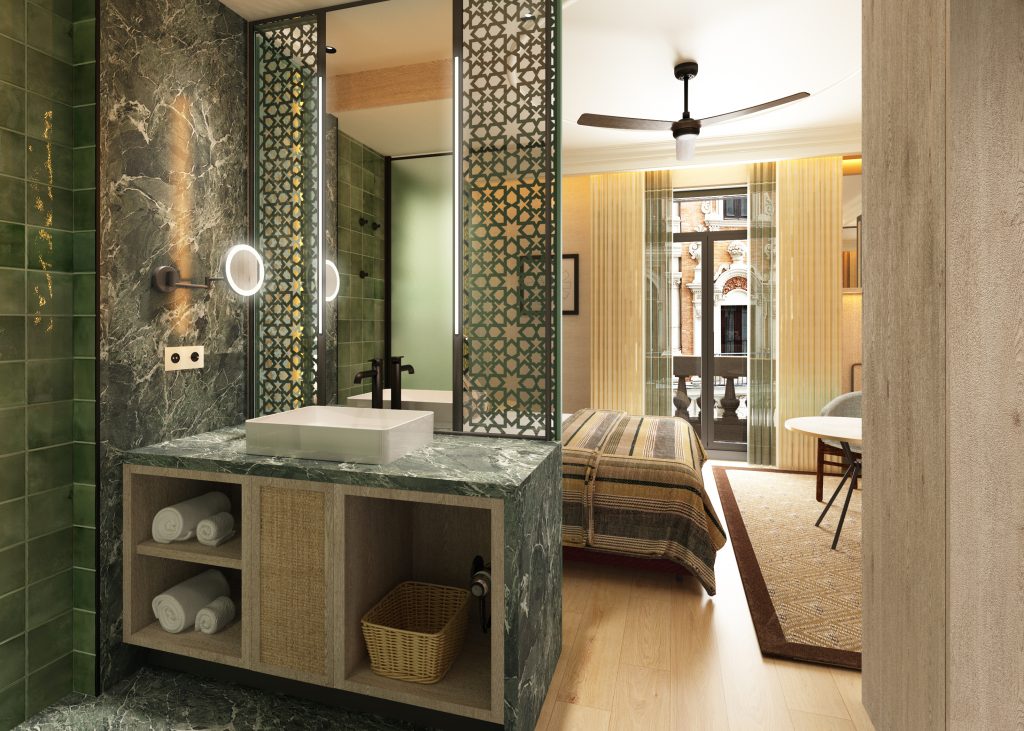 Estudio b76. Hab. Doble estándar. Infografía de un Hotel de Vibra Hotels en Sevilla