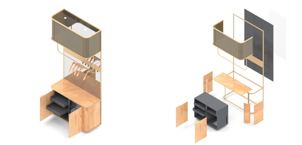 Estudio b76.Propuesta Diseño Axonométrica mueble armario- bar. Hotel Petit Palace Alfonso XII.