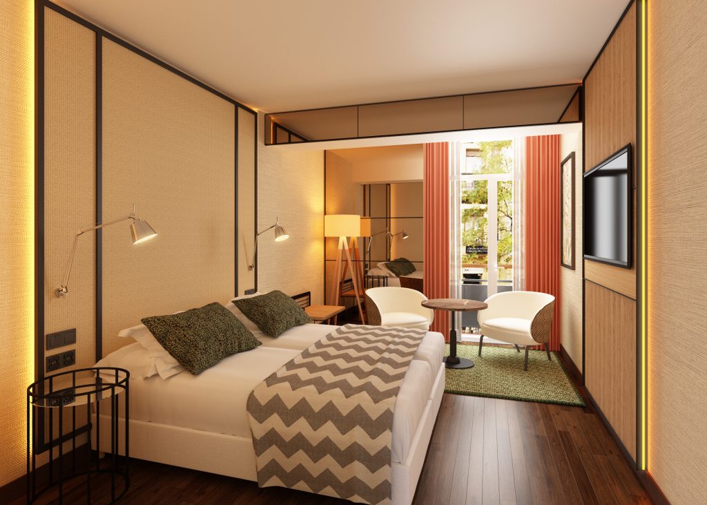 Estudio b76. Propuesta Hab. Doble estándar. Infografía del Vincci Soma de Madrid.